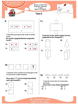 ilkokul 1. Sınıf Bilsem Zeka Testi 